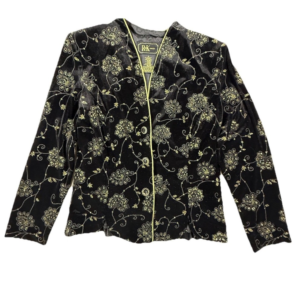 RK Evening Top Womens 10 Medium Black Gold Glitter Y2K Retro Topper